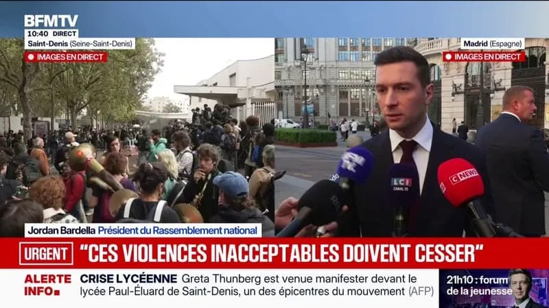 Jordan Bardella condamne les violences des manifestations lycéennes et exige la fin des débordements